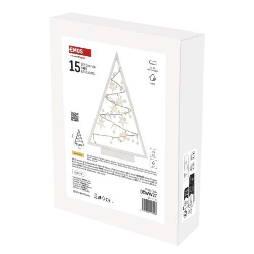 LED dekoráció – világító feldíszített karácsonyfa, 40 cm, 2x AA, beltéri, meleg fehér, id.