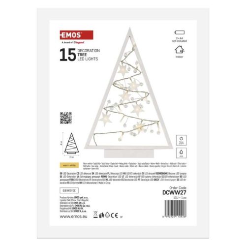 LED dekoráció – világító feldíszített karácsonyfa, 40 cm, 2x AA, beltéri, meleg fehér, id.