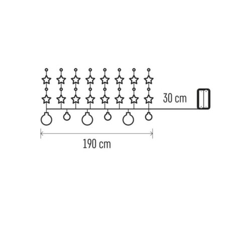 LED karácsonyi fényfüzér – arany gömb csillagokkal, 1,9m, 2xAA, beltéri, meleg fehér, idő.
