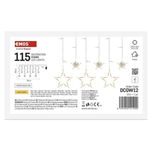 LED karácsonyi fényfüggöny – csillagok, 185x105 cm, beltéri, meleg fehér