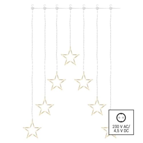 LED karácsonyi fényfüggöny – 7 csillag, 67x125cm, kültéri és beltéri, meleg fehér