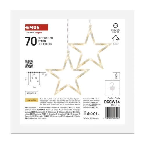 LED karácsonyi fényfüggöny – 7 csillag, 67x125cm, kültéri és beltéri, meleg fehér