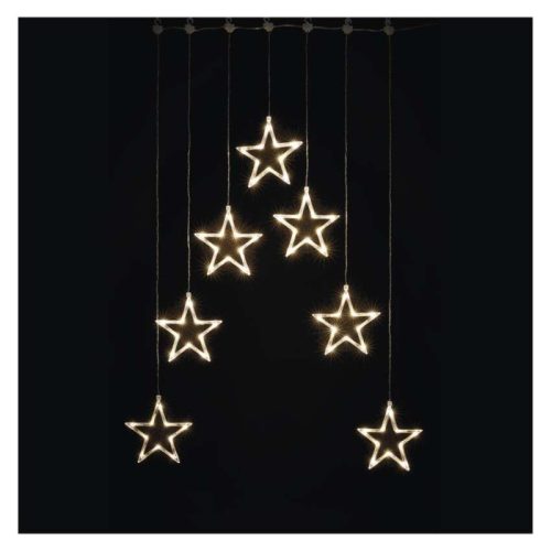 LED karácsonyi fényfüggöny – 7 csillag, 67x125cm, kültéri és beltéri, meleg fehér