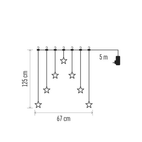 LED karácsonyi fényfüggöny – 7 csillag, 67x125cm, kültéri és beltéri, meleg fehér