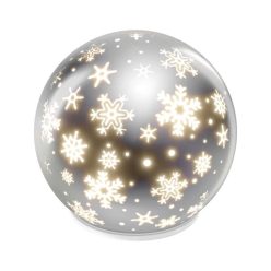   LED karácsonyi üveggömb – hópelyhek, 12 cm, 3x AA, beltéri, meleg fehér, időzítő