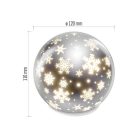LED karácsonyi üveggömb – hópelyhek, 12 cm, 3x AA, beltéri, meleg fehér, időzítő