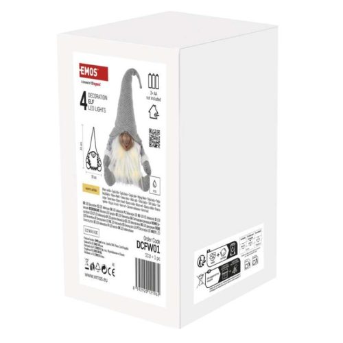 LED karácsonyi manó, 35 cm, 3× AA, beltérre, meleg fehér