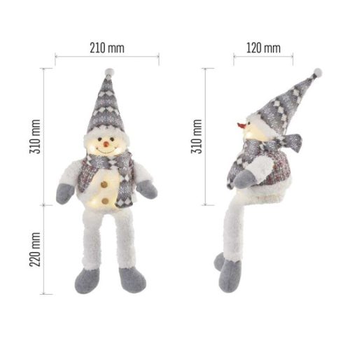 LED karácsonyi ülő hóember, 31 cm, 3× AA, beltérre, meleg fehér