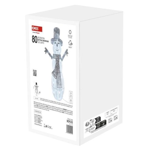 LED karácsonyi hóember, rattan, 82 cm, kültérre és beltérre, hideg fehér, időzítő