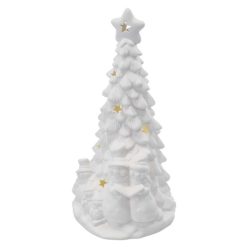   Kerámia LED-es fa hóemberekkel, 33,5 cm, 2x AA, meleg fehér, időzítő