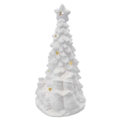 Kerámia LED-es fa hóemberekkel, 33,5 cm, 2x AA, meleg fehér, időzítő