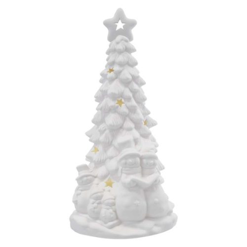 Kerámia LED-es fa hóemberekkel, 33,5 cm, 2x AA, meleg fehér, időzítő