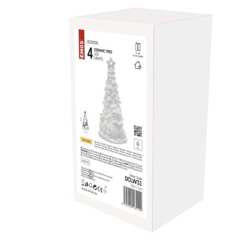 Kerámia LED-es fa hóemberekkel, 33,5 cm, 2x AA, meleg fehér, időzítő