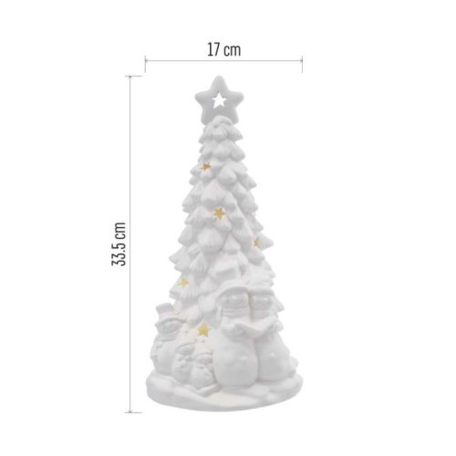 Kerámia LED-es fa hóemberekkel, 33,5 cm, 2x AA, meleg fehér, időzítő