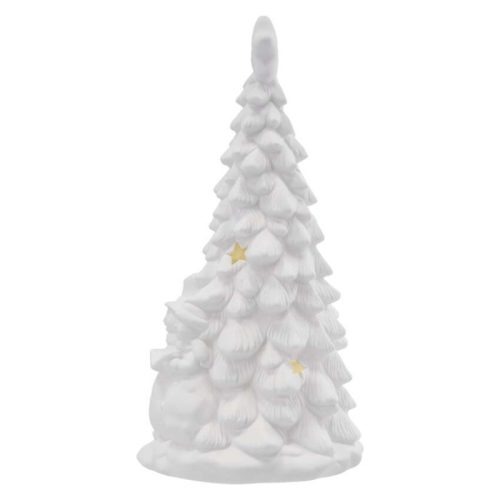 Kerámia LED-es fa hóemberekkel, 33,5 cm, 2x AA, meleg fehér, időzítő