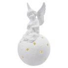 LED kerámia angyal, 29 cm, 2x AA, meleg fehér, időzítő
