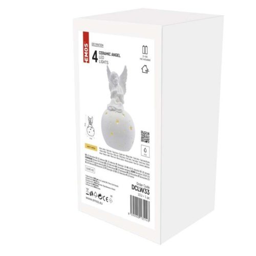 LED kerámia angyal, 29 cm, 2x AA, meleg fehér, időzítő
