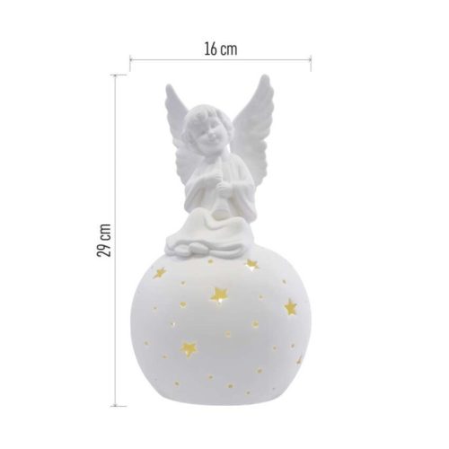 LED kerámia angyal, 29 cm, 2x AA, meleg fehér, időzítő