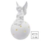 LED kerámia angyal, 29 cm, 2x AA, meleg fehér, időzítő