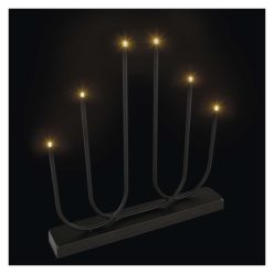   LED gyertyatartó, fém, fekete, 40 cm, 2x AA, beltéri, meleg fehér