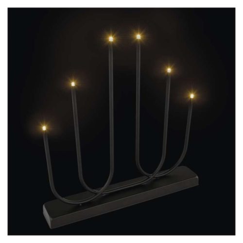 LED gyertyatartó, fém, fekete, 40 cm, 2x AA, beltéri, meleg fehér