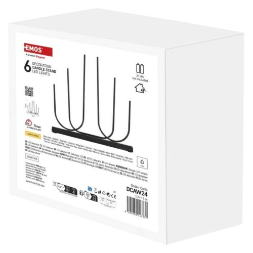 LED gyertyatartó, fém, fekete, 40 cm, 2x AA, beltéri, meleg fehér