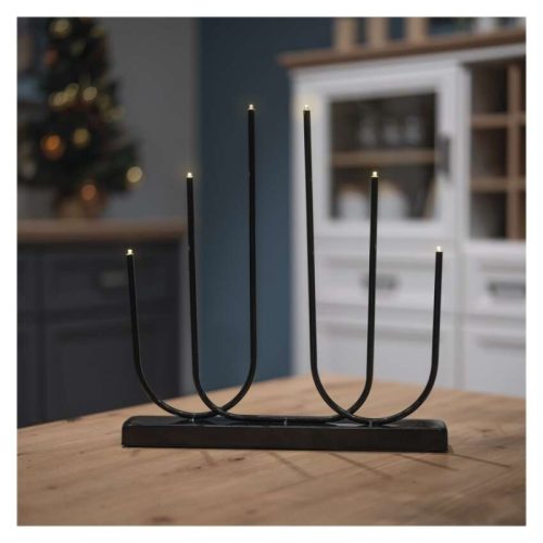 LED gyertyatartó, fém, fekete, 40 cm, 2x AA, beltéri, meleg fehér