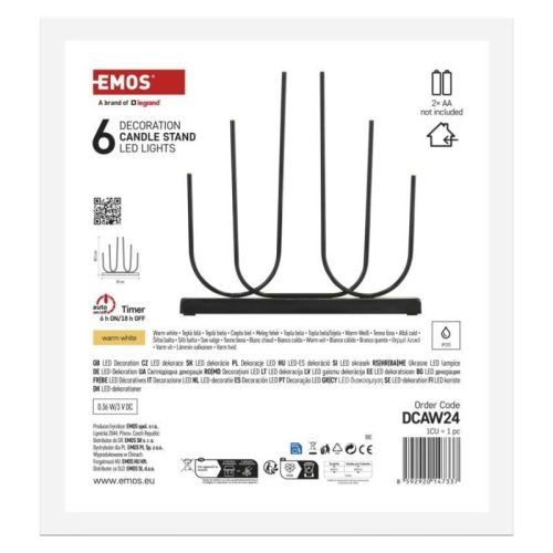 LED gyertyatartó, fém, fekete, 40 cm, 2x AA, beltéri, meleg fehér