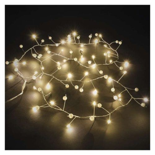 LED fényfüzér - gyöngyök, 1,2 m, 3x AA, beltéri, meleg fehér, időzítő