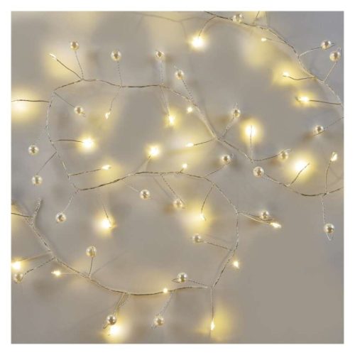 LED fényfüzér - gyöngyök, 1,2 m, 3x AA, beltéri, meleg fehér, időzítő