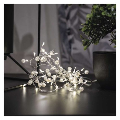 LED fényfüzér - gyöngyök, 1,2 m, 3x AA, beltéri, meleg fehér, időzítő