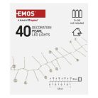 LED fényfüzér - gyöngyök, 1,2 m, 3x AA, beltéri, meleg fehér, időzítő