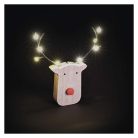 LED dekoráció, fa -rénszarvas, 16 cm, 2x AAA, beltéri, meleg fehér, időzítő, 12db, display