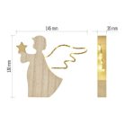 LED dekoráció, fa -angyal, 13 cm, 2x AAA, beltéri, meleg fehér, időzítő