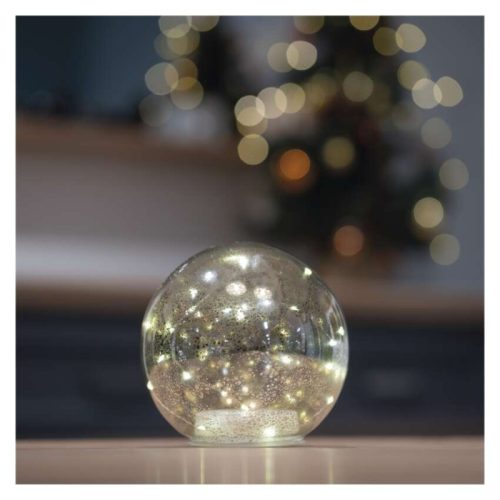 LED karácsonyi üveggömb - arany, 15 cm, 3x AA, beltéri, meleg fehér, időzítő