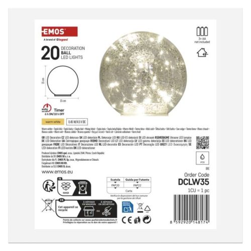 LED karácsonyi üveggömb - arany, 15 cm, 3x AA, beltéri, meleg fehér, időzítő
