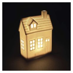   LED kerámia házikó, 18 cm, 1x CR2032, beltéri, meleg fehér, időzítő