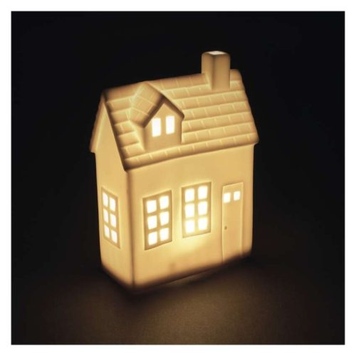 LED kerámia házikó, 18 cm, 1x CR2032, beltéri, meleg fehér, időzítő