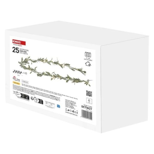 LED karácsonyi fényfüzér – fagyöngy, 1,5 m, 3x AA, beltéri, meleg fehér, időzítő