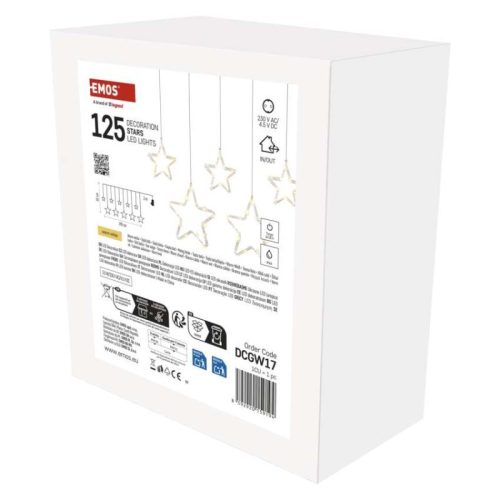 LED karácsonyi függöny – csillagok, 190x50 cm, kültéri és beltéri használatra, meleg fehér