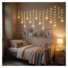 LED karácsonyi függöny – csillagok, 170x85 cm, 3x AA elem, IP44, meleg fehér, időzítő