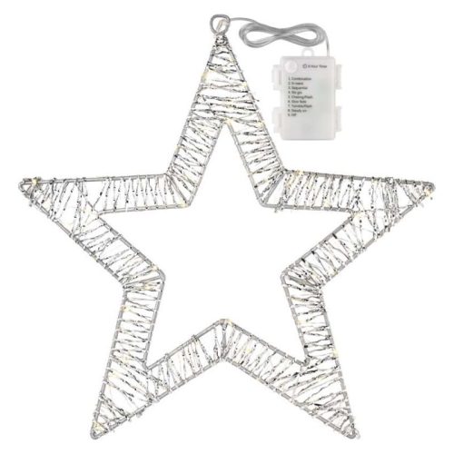 LED-dísz – függő csillag, 3xAA, meleg fehér, időzítő