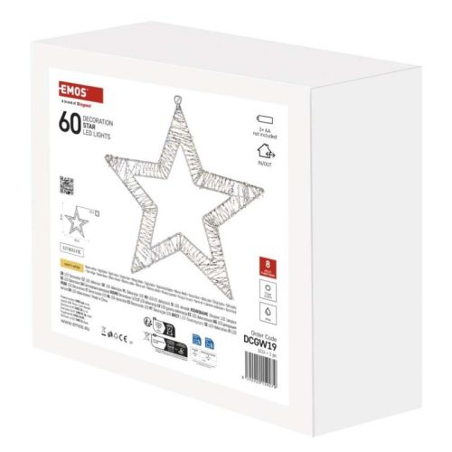 LED-dísz – függő csillag, 3xAA, meleg fehér, időzítő