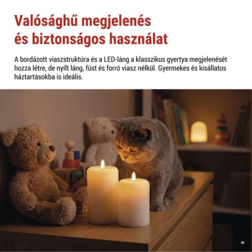 LED-dísz – 2 db viaszgyertya valósághű lánggal, 4 db AA elem, meleg fehér fény, időzítő
