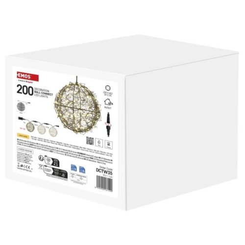 Összekapcsolható LED-es karácsonyi gömb – 200 LED, kültéri és beltéri használatra, WW