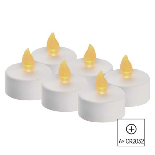 LED dekoráció – 6x teamécses, fehér, 6x CR2032, beltéri, vintage