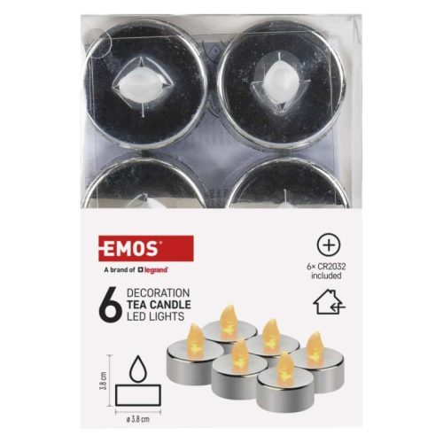 LED dekoráció – 6x teamécses, ezüst, 6x CR2032, beltéri, vintage