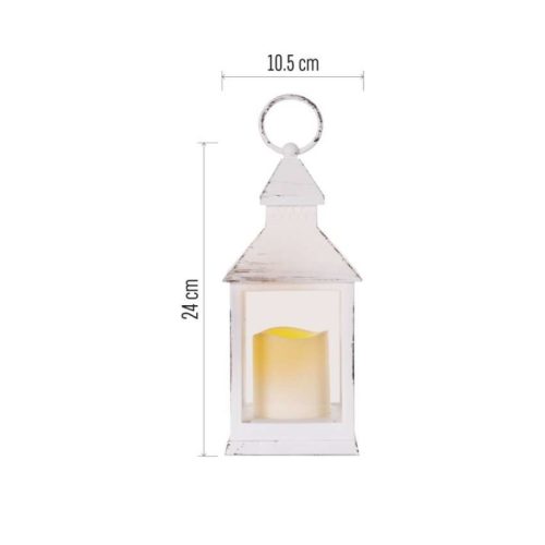 LED dekoráció – lámpa, antik, fehér, villogó, 3x AAA, beltéri, vintage, időzítő