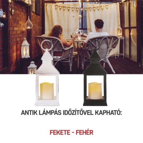 LED dekoráció – lámpa, antik, fekete, villogó, 3x AAA, beltéri, vintage, időzítő