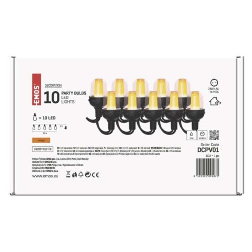 LED fényfüzér – 10× party égő, 4,5 m, kültérre és beltérre, vintage
